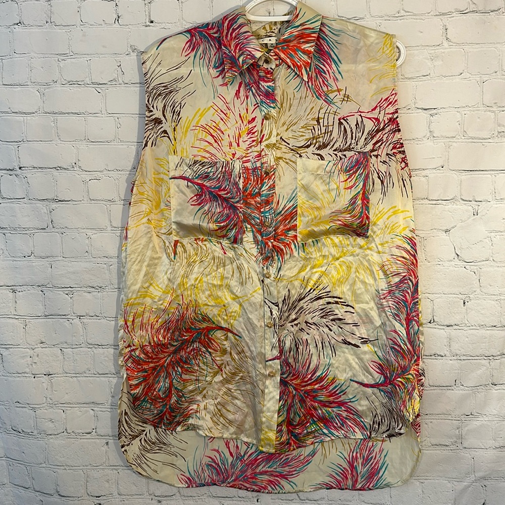 Cabi 100% silk colorful hi low tunic
